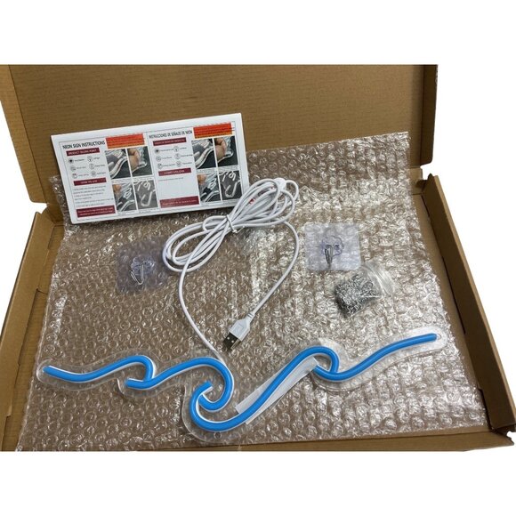 Blue LED Neon Wave Sign Light USB Powered Acrylic Backing 74c - Picture 1 of 5